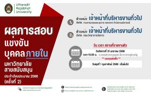 ประกาศมหาวิทยาลัยราชภัฏอุตรดิตถ์ เรื่อง ผลการสอบคัดเลือกบุคคลภายในมหาวิทยาลัยราชภัฏอุตรดิตถ์ สายสนับสนุน ประจำปีงบประมาณ 2566 (ครั้งที่ 2)