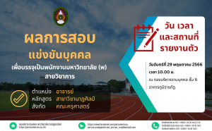 ประกาศมหาวิทยาลัยราชภัฏอุตรดิตถ์ เรื่อง ผลการสอบแข่งขันบุคคลเพื่อบรรจุเป็นพนักงานมหาวิทยาลัย (พ) สายวิชาการ ประจำปีงบประมาณ 2566 ครั้งที่ 3