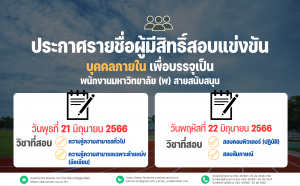 ประกาศมหาวิทยาลัยราชภัฏอุตรดิตถ์ เรื่อง ประกาศรายชื่อผู้มีสิทธิ์สอบแข่งขันบุคคลภายในเพื่อบรรจุเป็นพนักงานมหาวิทยาลัย (พ) สายสนับสนุน ประจำปีงบประมาณ 2566