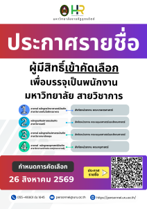 ประกาศมหาวิทยาลัยราชภัฏอุตรดิตถ์ เรื่อง รายชื่อบุคคลทั่วไปผู้มีสิทธิ์เข้าคัดเลือกเพื่อบรรจุเป็นพนักงานมหาวิทยาลัย ประเภทวิชาการ ปีงบประมาณ 2570